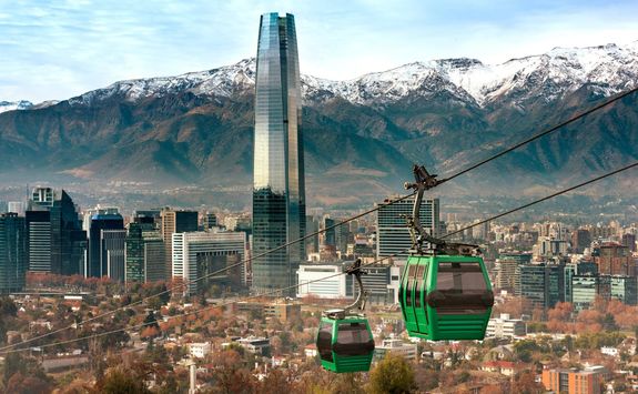 cable car in san cristobal hill overlooking a panoramic view of santiago