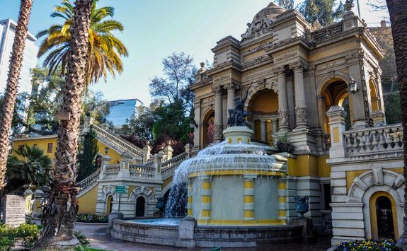 fountain and palm