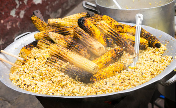 Grilled corn at a market