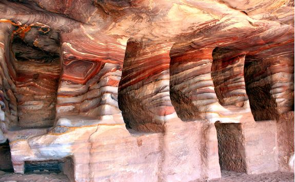 interior of ancient tomb with color
