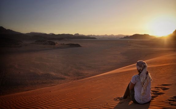 sunset in the wadi rum desert