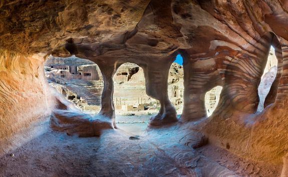 the inside of a beautiful cave