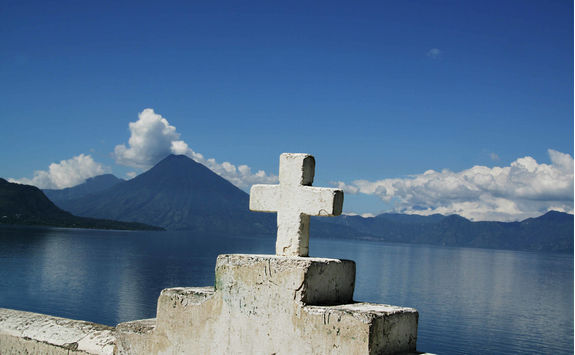 cross and view of the lake