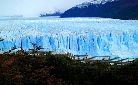 view of perito moreno glacier with the viewing balcony