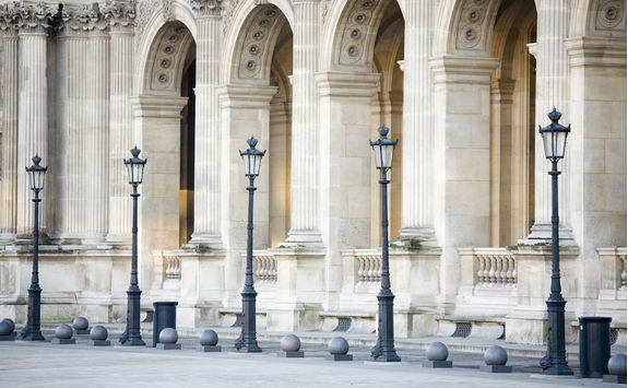 Building pillars and lights at the Louvre