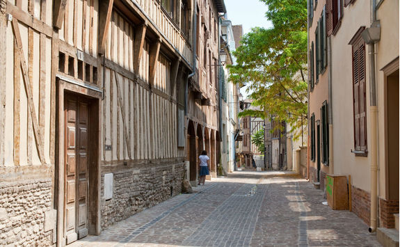 Street with half timbered houses in Troyes