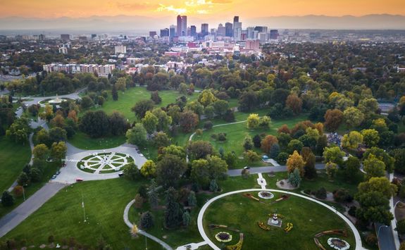 Cityscape of a unset over Denver