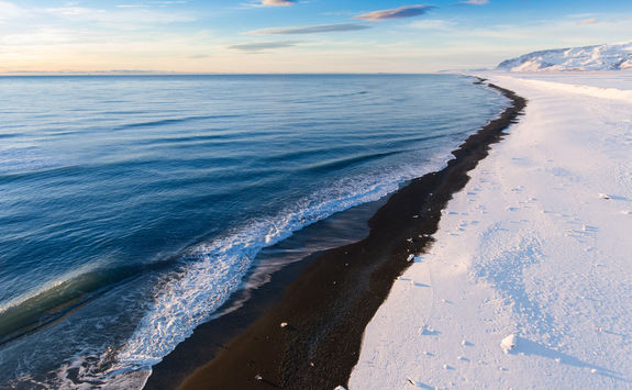 Black sandy beach on the southern Iceland
