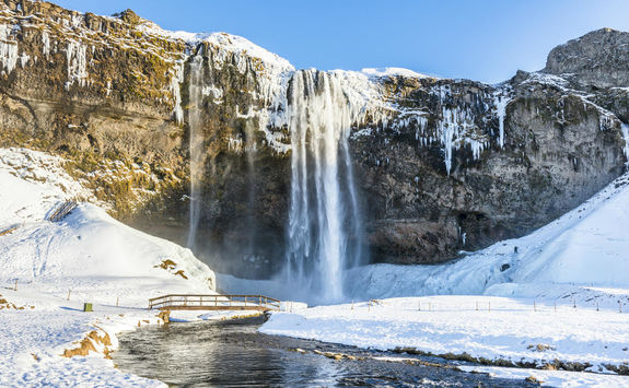 Waterfall Seljalandsfoss in winter
