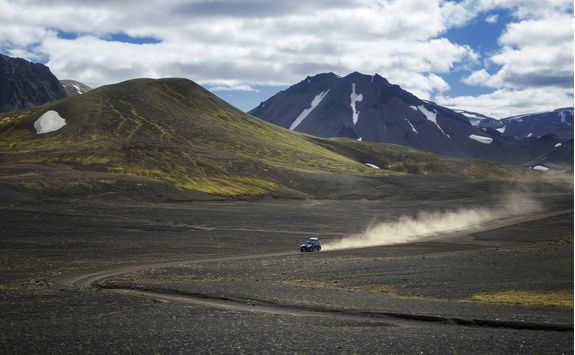 Jeep is driving in highlands of Iceland