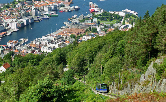 Bergen's view and Floibanen heading to the top of Mount Floyen