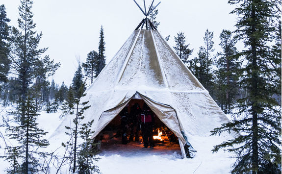 Ti-pi with fire in winter