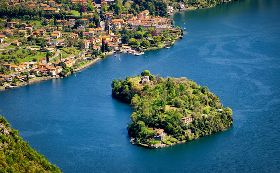 Aerial view of Isola Comacina in Lake Como