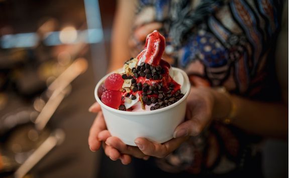 Frozen yogurt with toppings