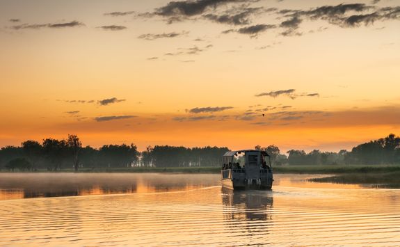 Cruising across an oxbow lake