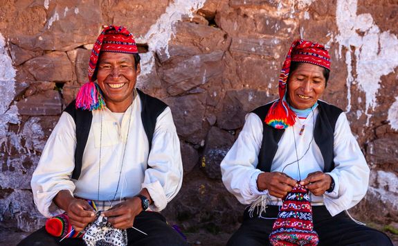 men knitting lake titcaca