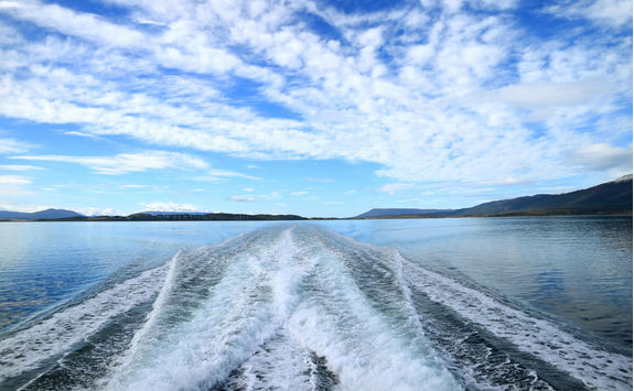Stern of cruise ship cruising the Beagle channel