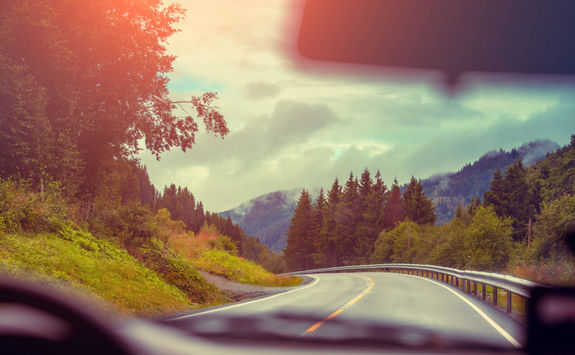 Driving on mountain road in Norway
