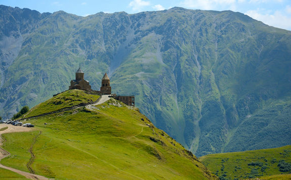 Gegreti church against the mountains