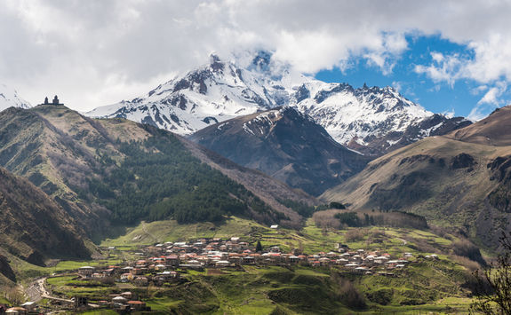 Kazbegi and mountain lanscape