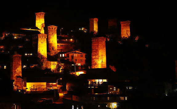 Mestia towers at night