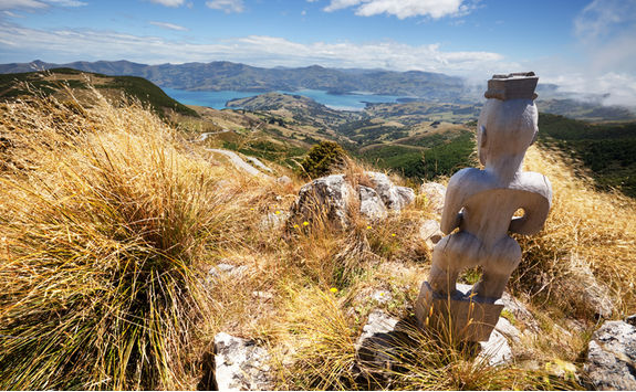 Maori god overlooking akaroa harbour