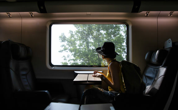 Woman on a train
