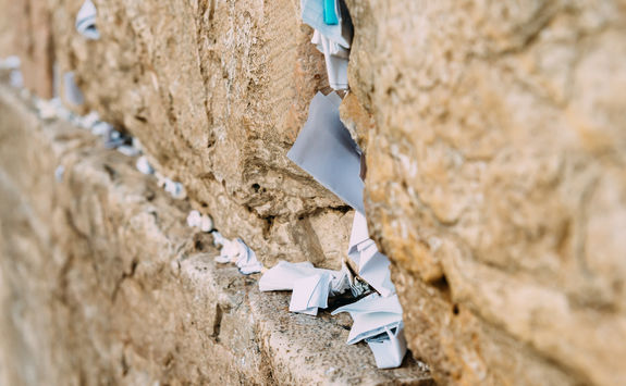 Letters stuffed into the cracks of the Western Wall, Jerusalem