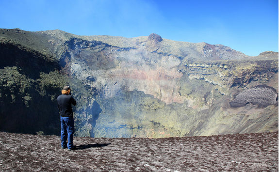 smoking crater of villarrica volcano
