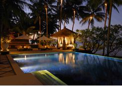 spa village tembok swimming pool night