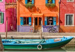 burano coloured houses and boat