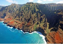 Colorful cliffs off Na Pali coast