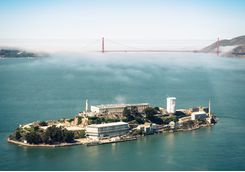 Alcatraz Island with a few of the Golden Gate bridge