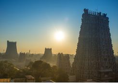 Minakshi temple madurai at sunrise
