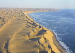 An aerial view from a plane of the Skeleton Coast