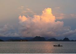 A kayak at sunset in Komodo