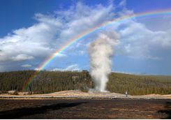 Rainbow over Old Faithful