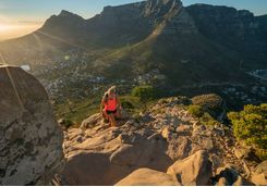 Woman hiking up Table Mountain