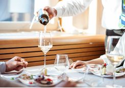 Table with lunch and wine