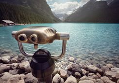 Binoculars overlooking Lake Louise