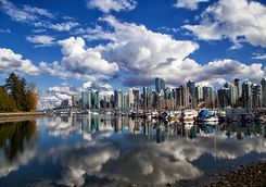 Reflection of Vancouver skyline