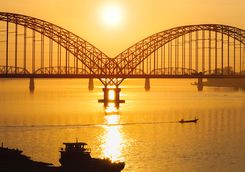 Yadanarbon bridge at sunset