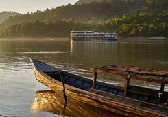 fishing boat on lake at Mandalay