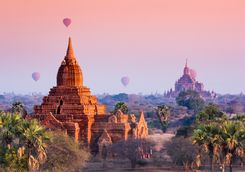 hot air balloons over Bagan Temples