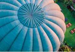 Close up of hot air balloon from above