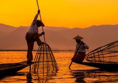 Fishing on Inle Lake at Sunset
