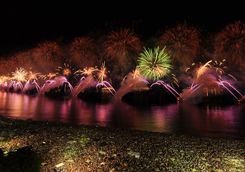 Evening fireworks over crowds