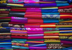 Colourful fabrics in a Peruvian market