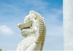 Marble lion guarding temple