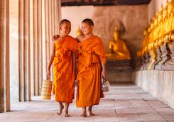 Child monks walking